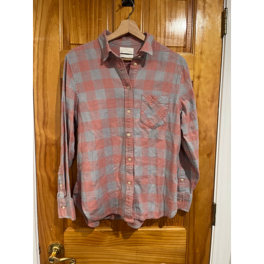 J.Crew Pink Plaid Cotton (light flannel) Classic Preppy Button Down Size 8